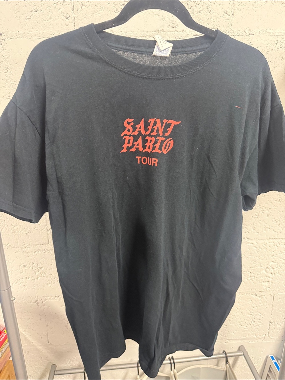 YEEZY Saint Pablo Tour Graphic T-Shirt - Black with Red Text - Size Large